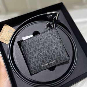 [ReadyMY] Michael Kors Billfold Wallet and Belt Gift Set in Signature Black