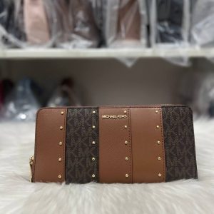 [ReadyMY] Michael Kors Studded Large Continental Wallet in Signature Brown