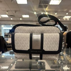 [ReadyMY] Michael Kors Cooper Medium Stripe Camera Bag in Signature Silver