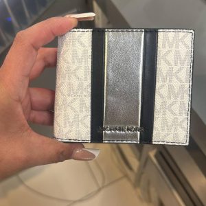 [ReadyMY] Michael Kors Cooper Coin Wallet Stripe in Signature Silver